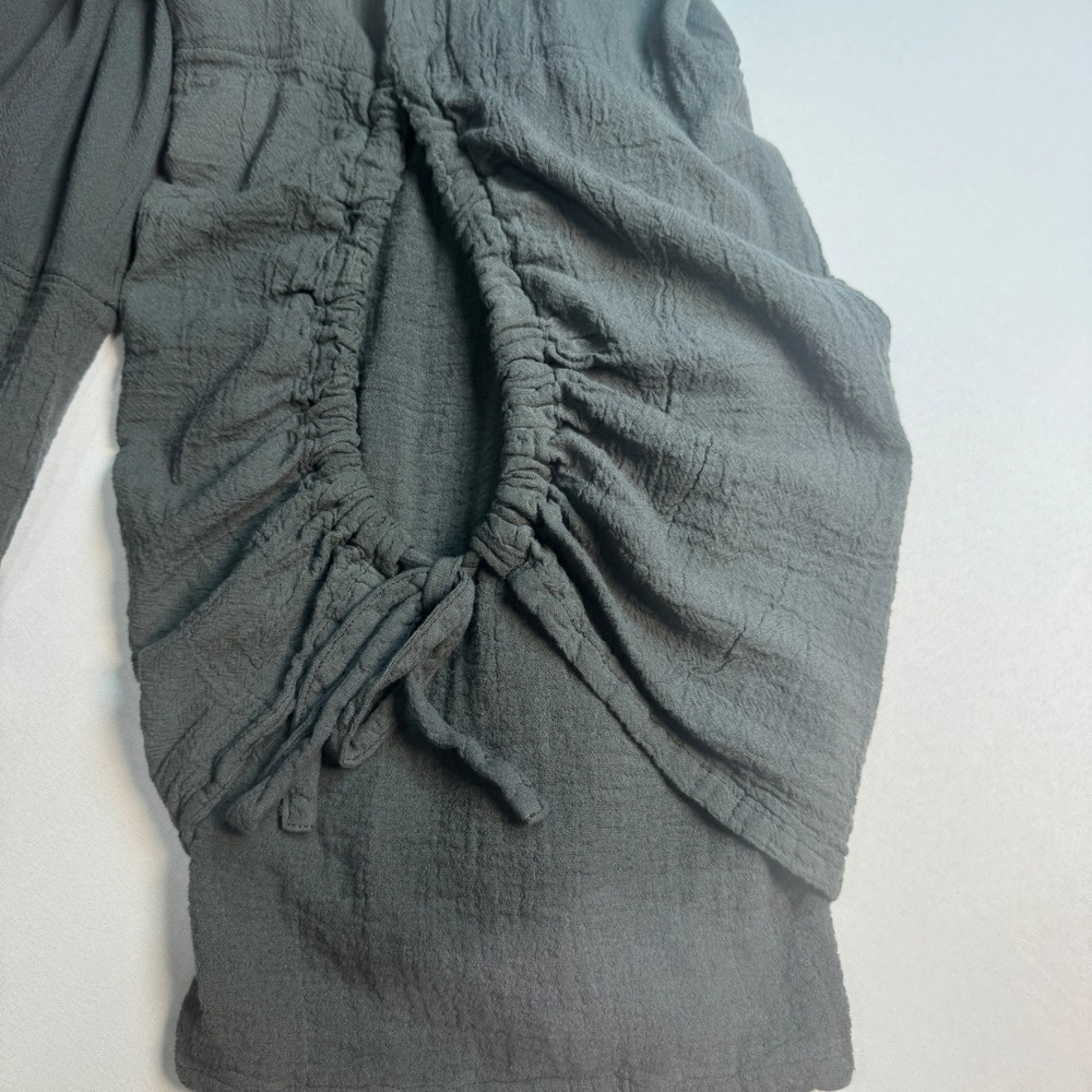 Oh My Gauze Womens Pants Large Greenish Grey Cotton Ruched Drawstring Boho - Picture 5 of 9